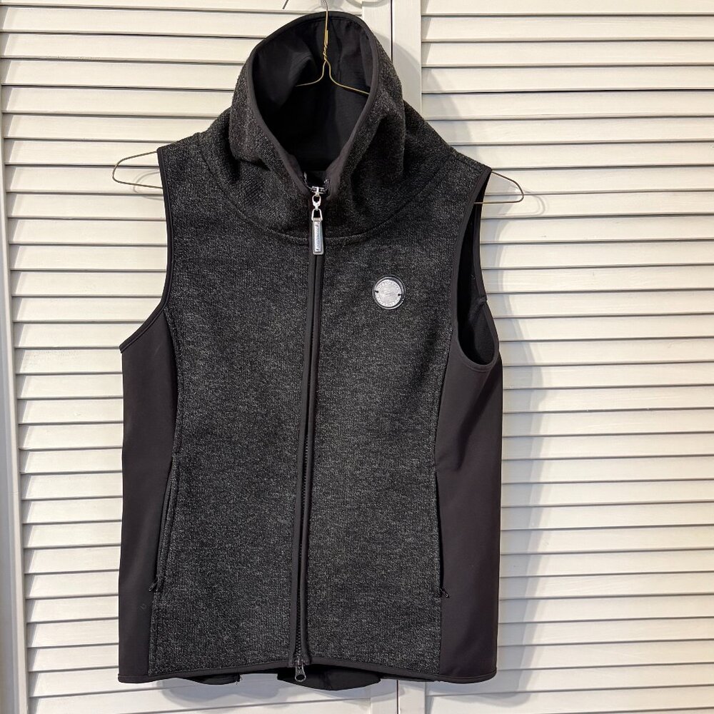 Noel Asmar Women High Neck Grey/Black Zipper Equestrian Wool Blend Vest Size M